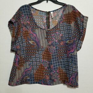 xhilaration‎ Zipper Back Scoop Neck Paisley Blouse Size XL